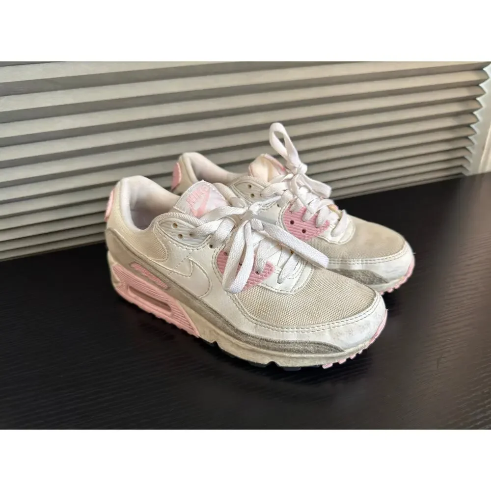 Nike Air Max 90 White Pink Sneakers Girls Size 6Y FN7489-100